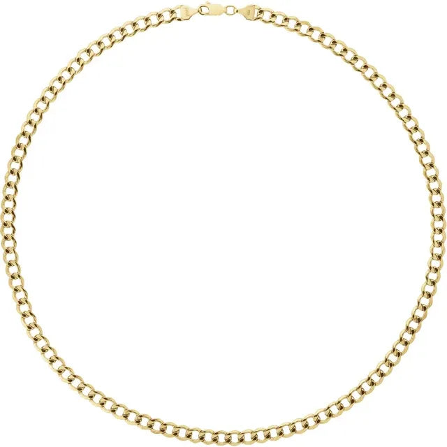 
                      
                        A photo of the Bold Curb Bracelet by Pear, showcasing its intricate curb link design, laid out in a circular shape. The interlocking links form a consistent pattern, highlighted by its polished, shiny finish and featuring a hollow lobster clasp at the top. Perfect for everyday wear, presented against a plain white background.
                      
                    